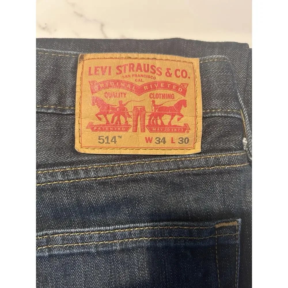 Levi’s 514 Button Fly Jeans 34x 30Blue Denim‎ Pants Ca00342 WPL 423